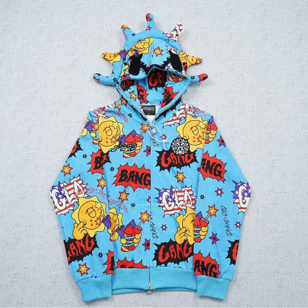Glo Gang The Glory Cartoon Drink Multicolor Print Full Zip Hoodie